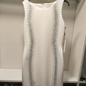 Calvin Klein White Dress with Black Dot Pattern